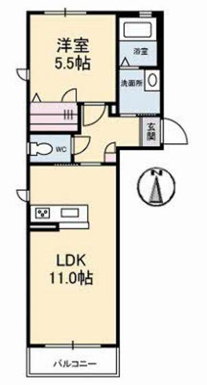 オーキッド(1LDK/1階)の間取り写真