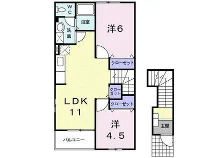 アヴェニール葉中(2LDK/2階)の間取り写真