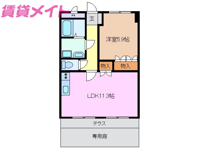 ツインズアソシアA棟(1LDK/1階)の間取り写真
