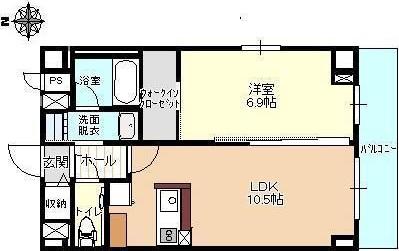 ハートフル医大前(1LDK/2階)の間取り写真