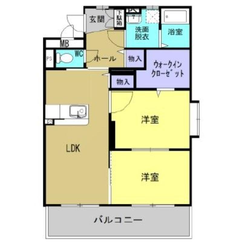 グランツ川辺(2LDK/2階)の間取り写真