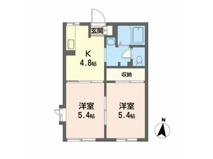 ハイライフシティ北天昌寺B(2K/1階)の間取り写真