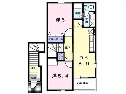 ビビエンダアリスB棟(2DK/2階)の間取り写真