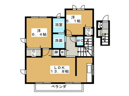 メゾンフォレスタ D棟(2LDK/2階)の間取り写真