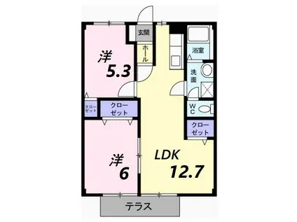 グリーンヒルズ大日(2LDK/2階)の間取り写真