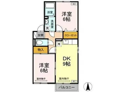 セジュール荒谷川II(2DK/2階)の間取り写真