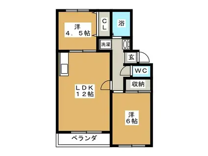 ファミール日之出 A棟(2LDK/1階)の間取り写真