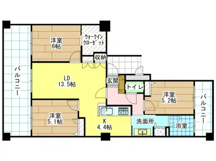 以和貴マンション金田(3LDK/3階)の間取り写真