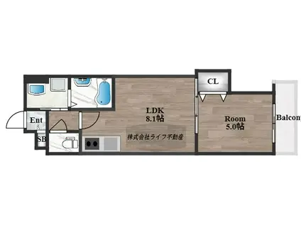 ティアラ北巽(1LDK/3階)の間取り写真