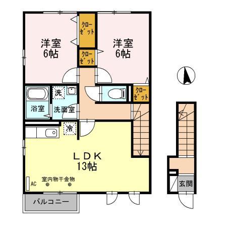グランディフローラ(2LDK/2階)の間取り写真