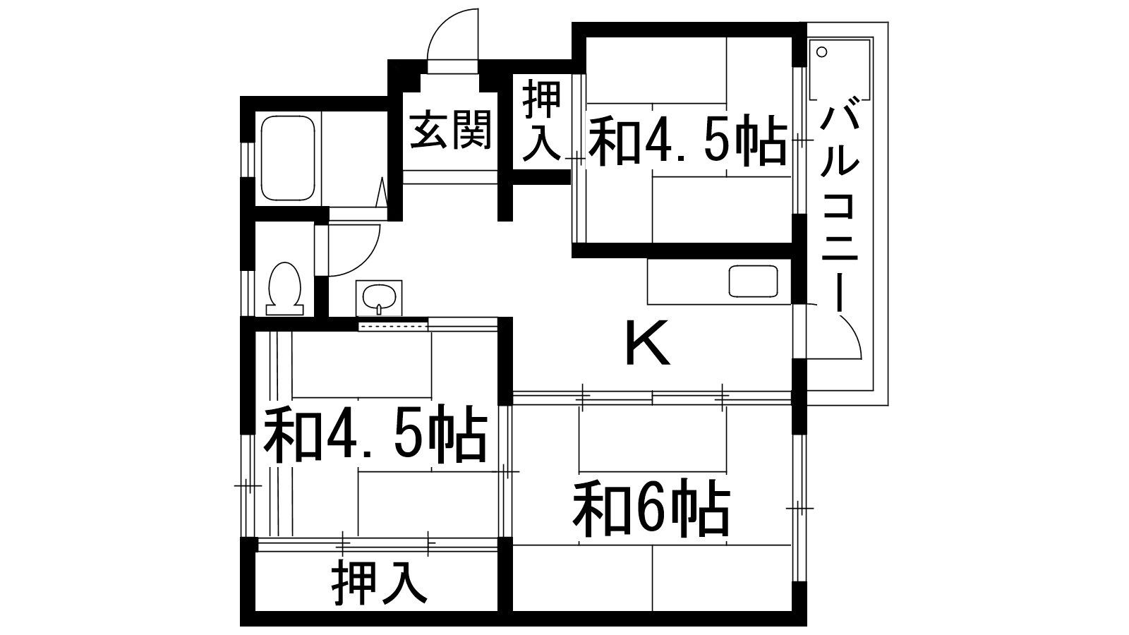 宝梅園1号棟(3DK/1階)の間取り写真