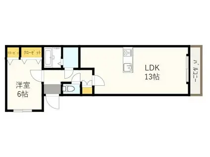 プラムハイツB(1LDK/2階)の間取り写真