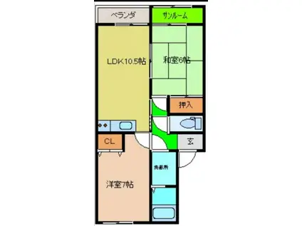 サンライズ原(2LDK/2階)の間取り写真