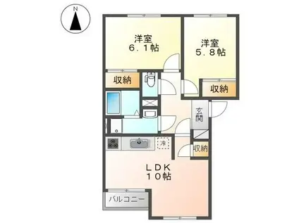 フェイバードパークB棟(2LDK/2階)の間取り写真