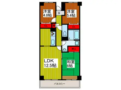 カサビアンカ鳩ヶ谷(3LDK/5階)の間取り写真