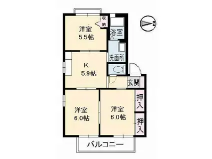 ハイネス駅家南 A棟(3K/2階)の間取り写真