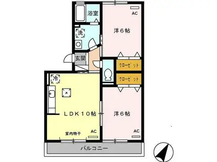 プランドール(2LDK/1階)の間取り写真