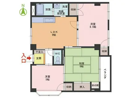 ヴィラ板垣(3LDK/2階)の間取り写真