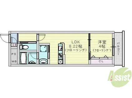ガレリア南豊中(1LDK/2階)の間取り写真