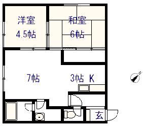 ＪＲ函館本線 旭川駅 徒歩29分 2階建 築44年(2LDK/1階)の間取り写真