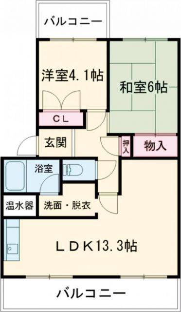 ハイツ弥風(2LDK/2階)の間取り写真