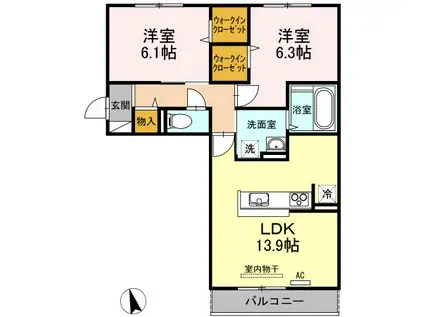 アヴニール優II(2LDK/3階)の間取り写真
