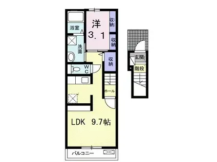 シュシュ シャンブル(1LDK/2階)の間取り写真