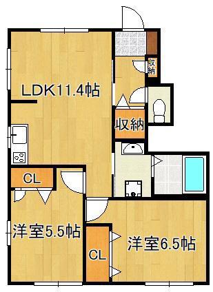 シトラスコート門司港 B棟(2LDK/1階)の間取り写真