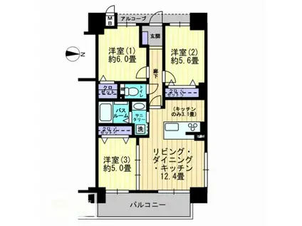 アルファライフ松島公園II(3LDK/8階)の間取り写真