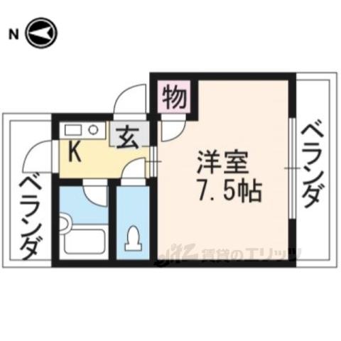 カーサ下鴨(1K/2階)の間取り写真