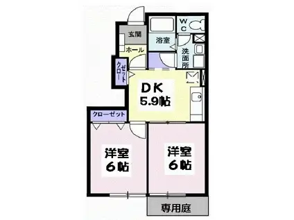 アンソレイエ(2DK/1階)の間取り写真