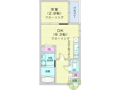 アストレア長町(1DK/3階)の間取り写真