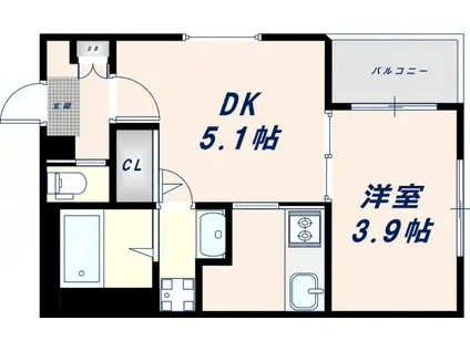 ハーモニーテラス小路東III(1DK/2階)の間取り写真