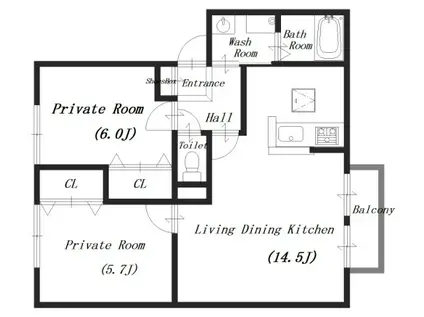 エスペランサIII(2LDK/2階)の間取り写真