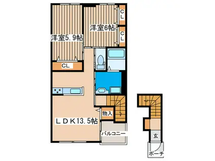 エムエトランゼ(2LDK/2階)の間取り写真