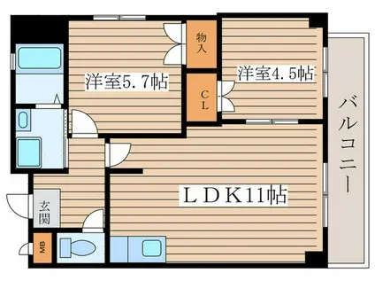 ロワ・ヴェール瑞穂(2LDK/4階)の間取り写真