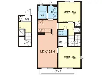 ディアコート(2LDK/2階)の間取り写真