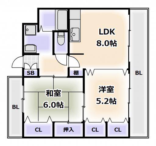 グローリーヨシダ(2LDK/7階)の間取り写真