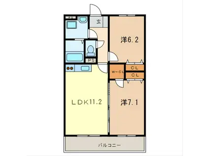 仏子駅 徒歩1分 平成20年 2LDK 鉄筋コンクリート(2LDK/5階)の間取り写真