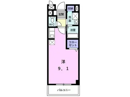 ヴィラージュグランドール(ワンルーム/2階)の間取り写真
