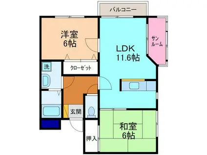 ロイヤルハイツ山本(2LDK/3階)の間取り写真
