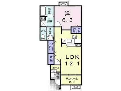 パークサイド K A棟(1LDK/1階)の間取り写真