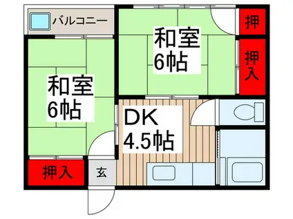 右川荘 東棟(2DK/1階)の間取り写真