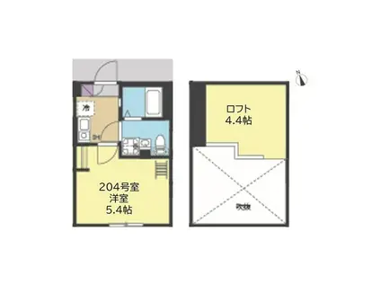 ブルーミング横浜(1K/2階)の間取り写真