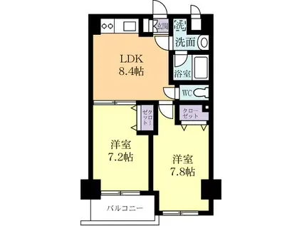 花室ヒルズC(2LDK/4階)の間取り写真