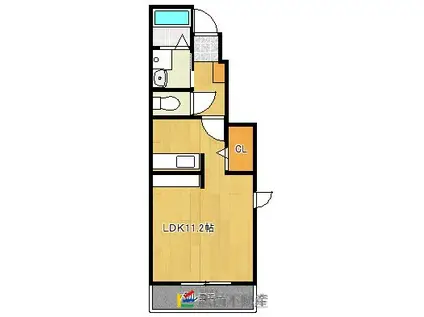 ミミエデン仲畑II(1K/1階)の間取り写真