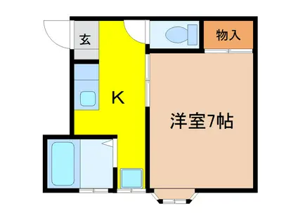 八幡ヒルハウスII(1K/1階)の間取り写真