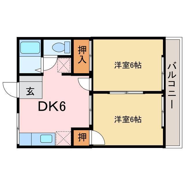 グリーンヒル(2DK/2階)の間取り写真