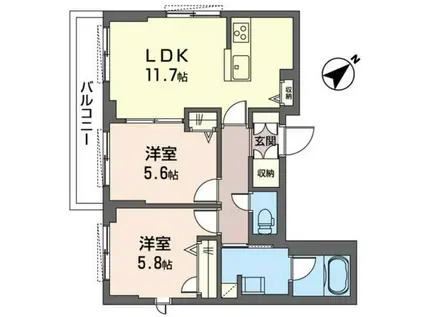 メゾン・ド・オウルII(2LDK/2階)の間取り写真