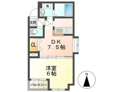 エスペランサ(1DK/1階)の間取り写真